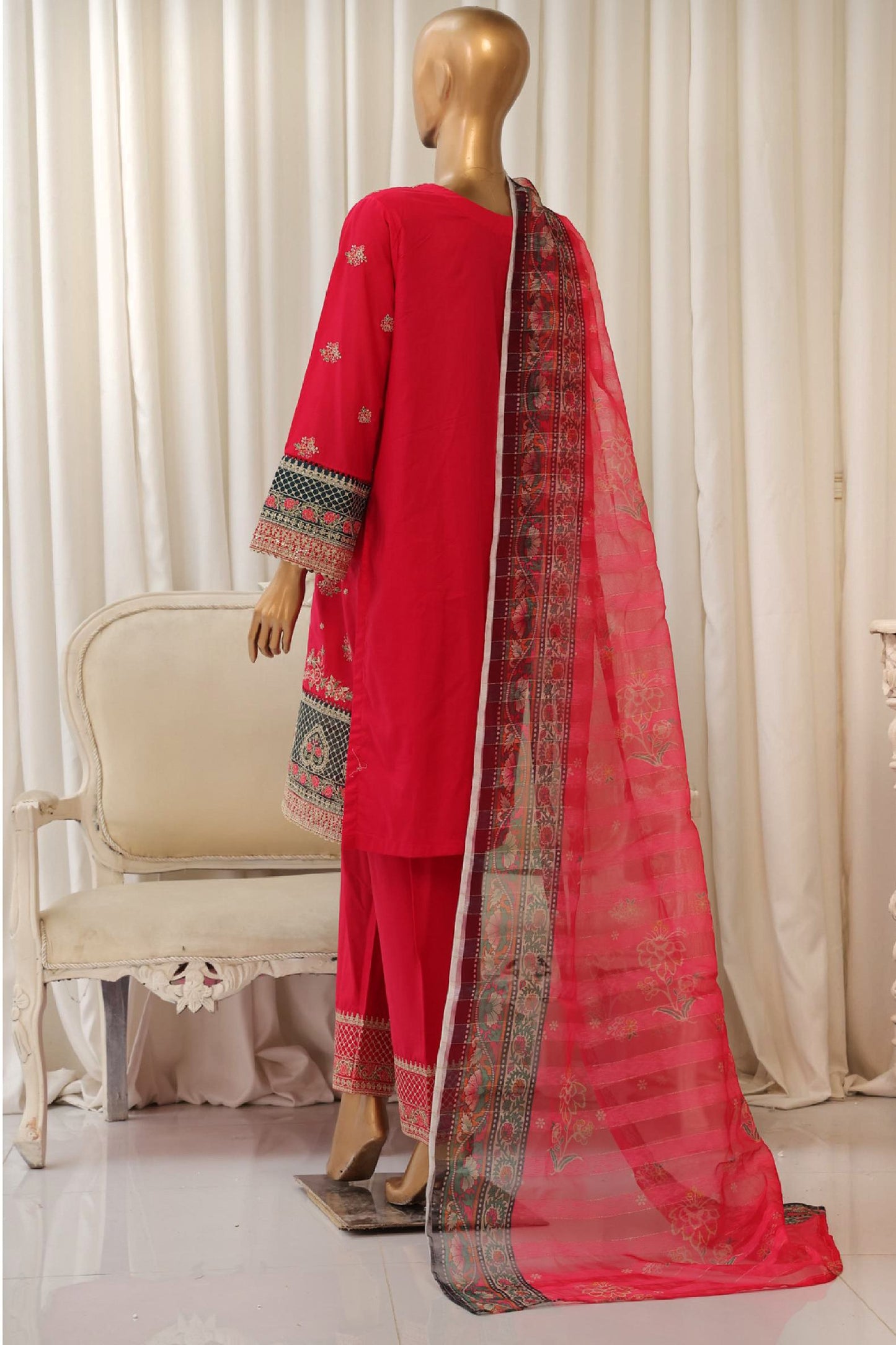 BinSaeedfabric 3 Piece Unstitched Fabrics Chikankari Suit