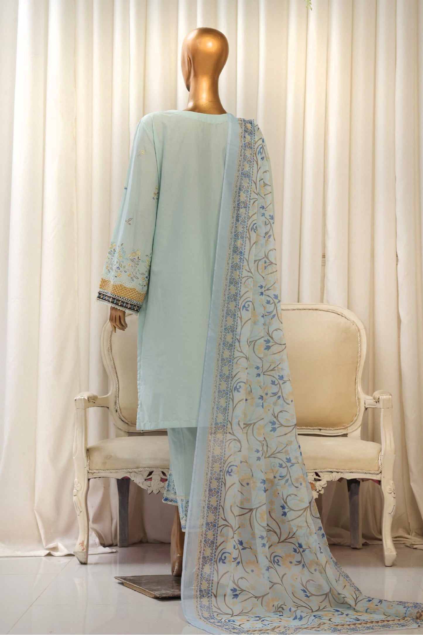 BinSaeedfabric 3 Piece Unstitched Fabrics Chikankari Suit