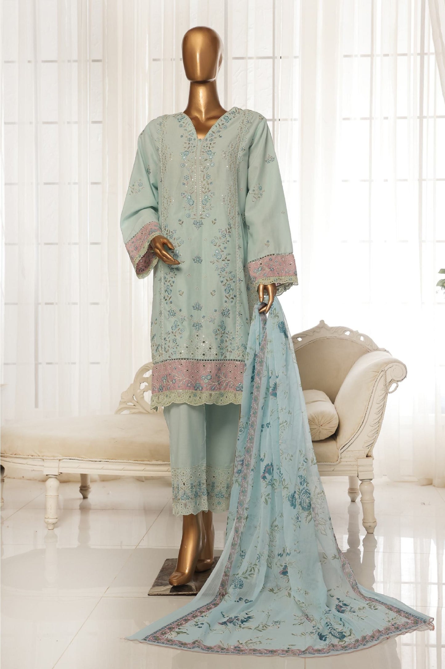 Bin Saeed Fabrics 3 Piece Unstitched Price Lawn Embroidered Suit
