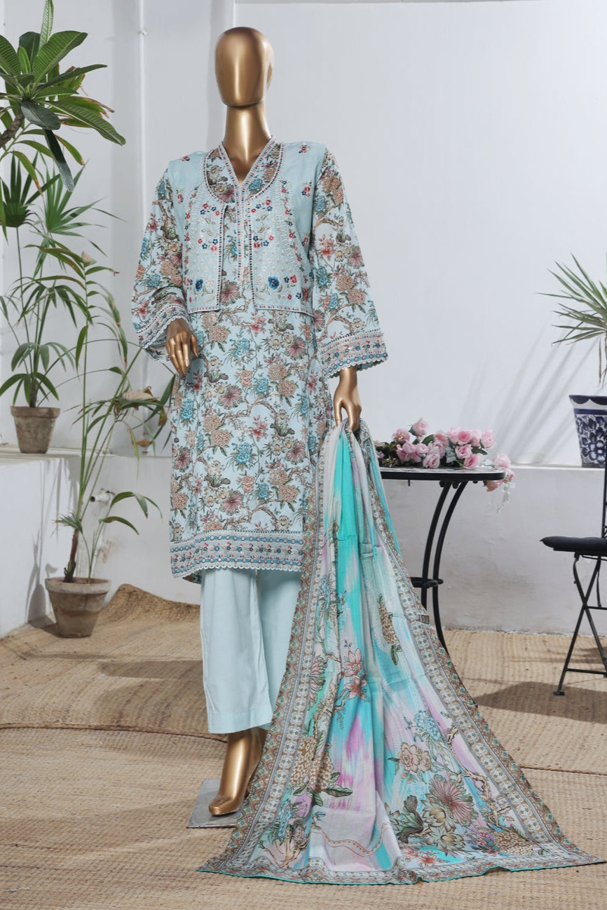 BinSaeedfabric 3 Piece Unstitched Fabrics Embroidered Chikankari Suit Luxury Collection