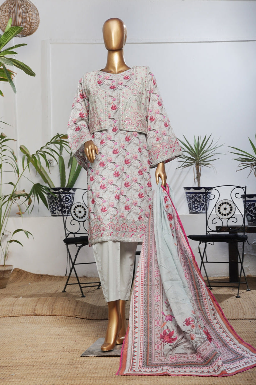 BinSaeedfabric 3 Piece Unstitched Fabrics Embroidered Chikankari Suit Luxury Collection