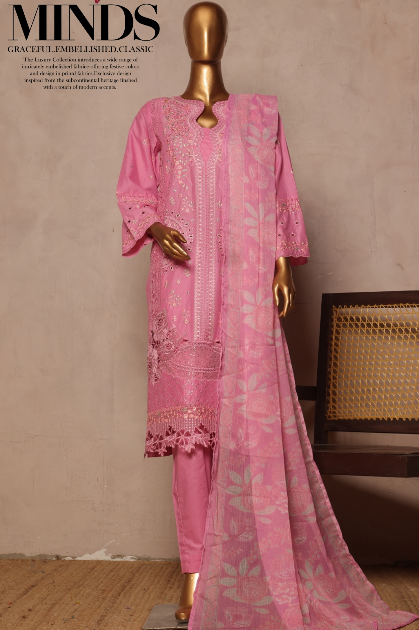 Bin Saeed Fabrics Chikankari Suit Embroidered