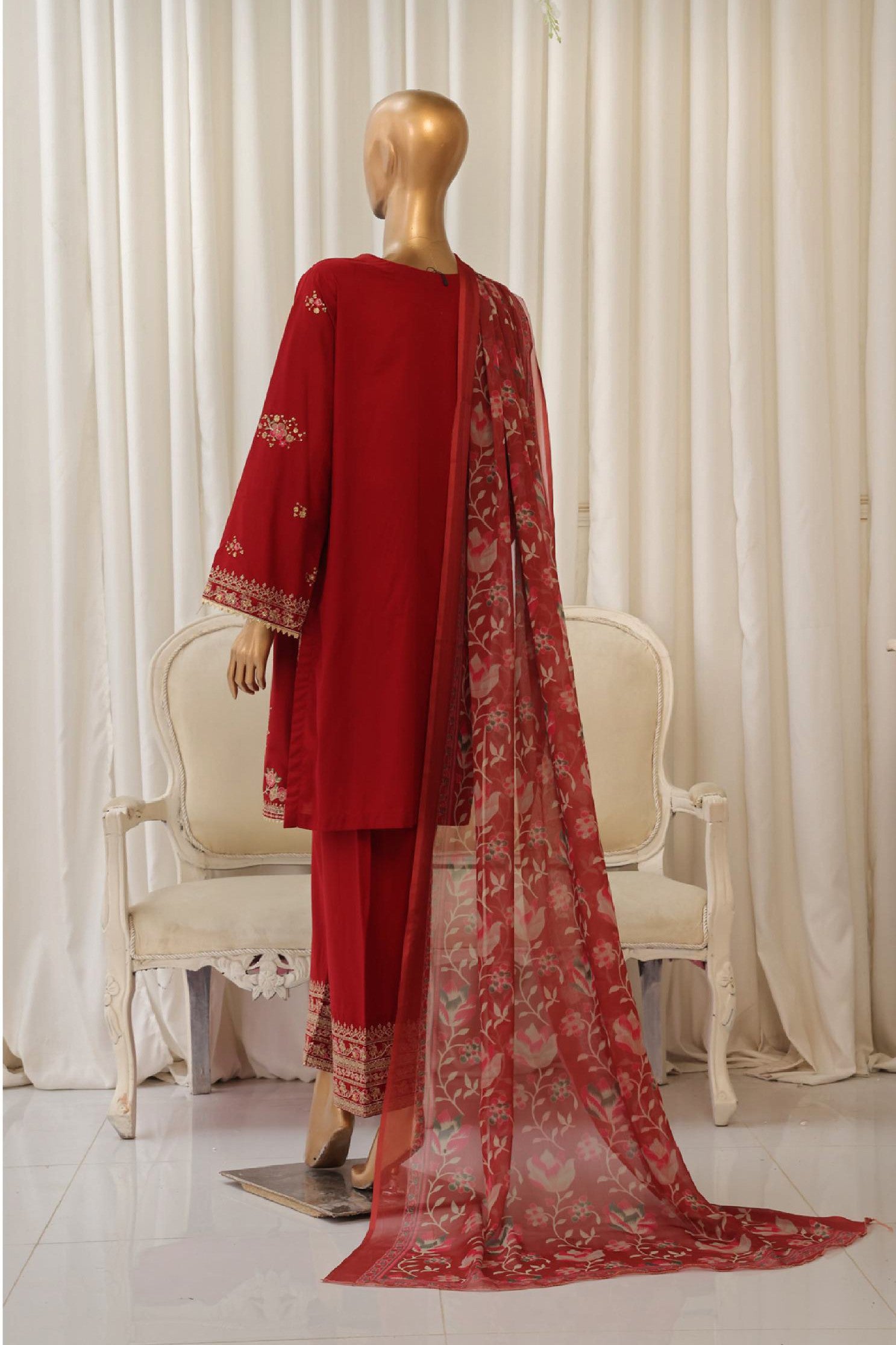 BinSaeedfabric 3 Piece Unstitched Fabrics Chikankari Suit