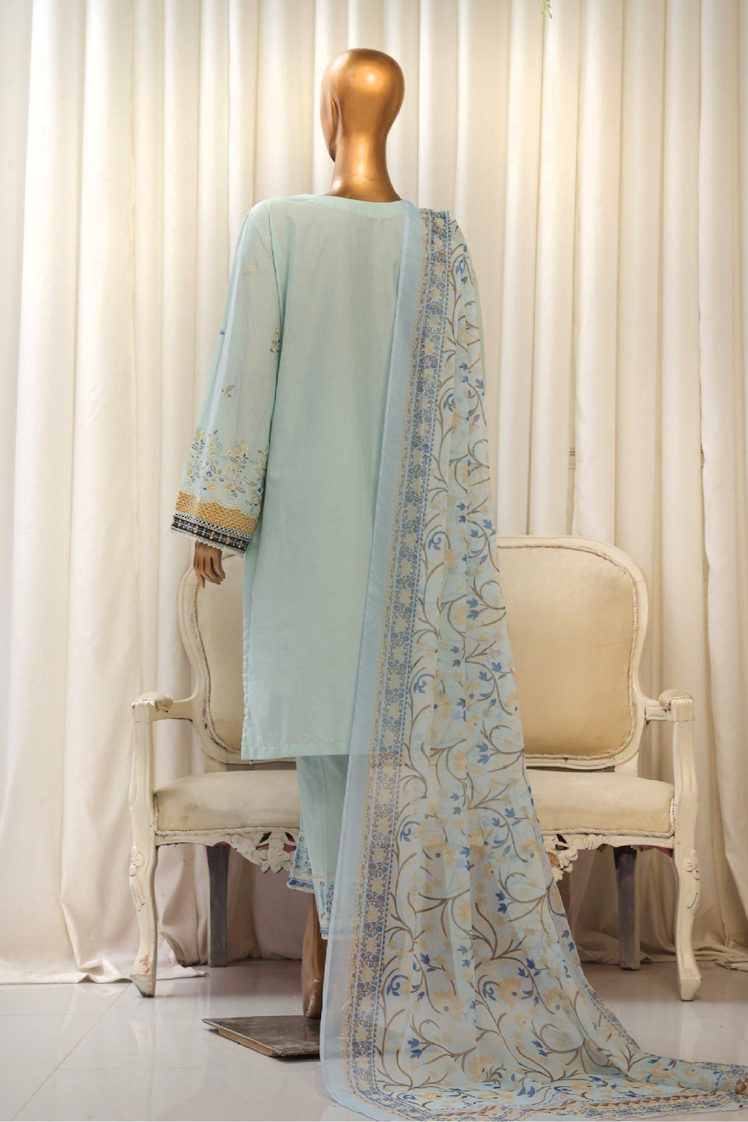BinSaeedfabric 3 Piece Unstitched Fabrics Chikankari Suit