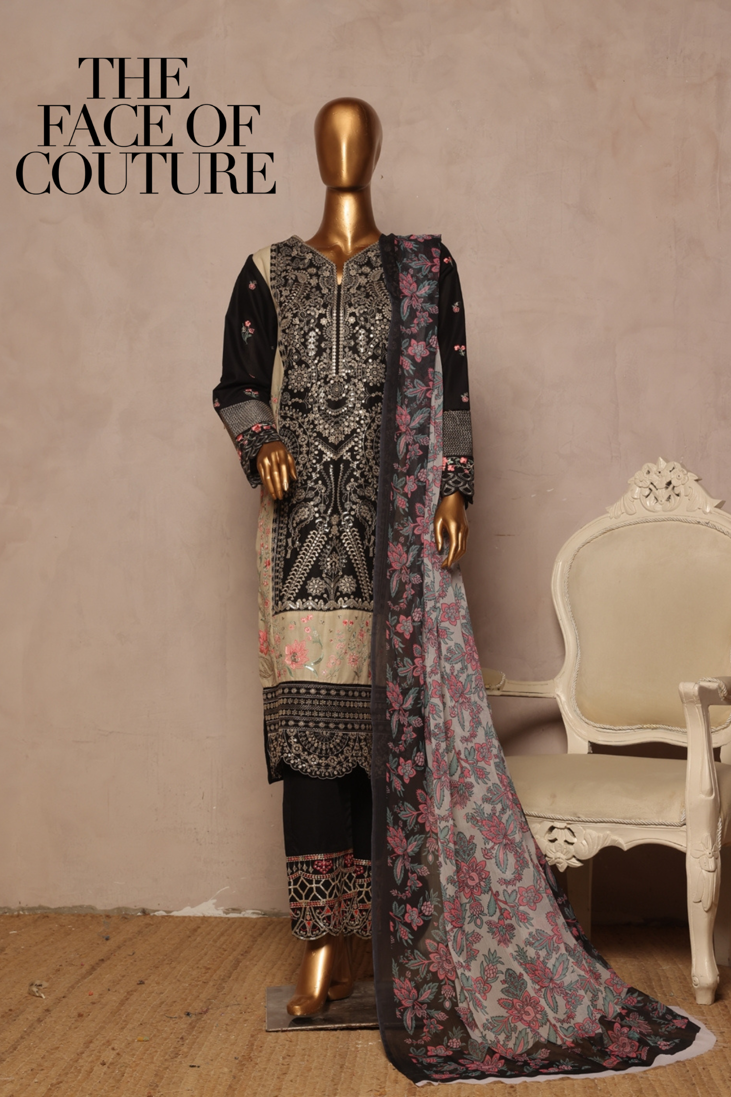Bin Saeed Fabrics Chikankari Suit Embroidered